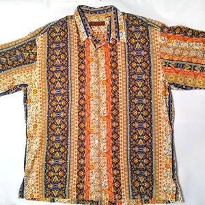 Tori Richard Hawaiian Shirt Men's XL Floral Blue Orange Short Sleeve